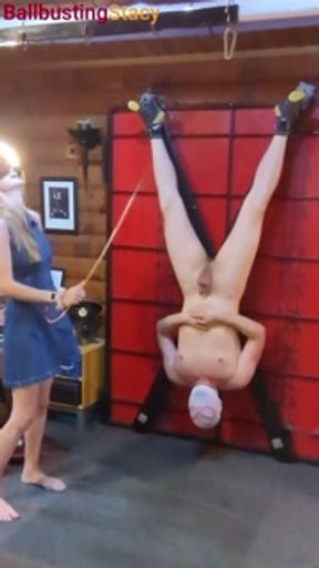 Restrained Upside Down Dungeon Ballbusting on the St Andrews Cross, BDSM CBT Testicle Slave Trailer