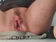 teen ftm Jamie ♡ jerking my huge clit while pissing a LOT :3