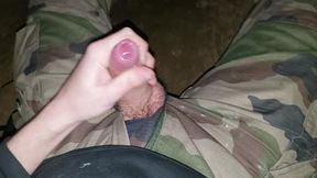 Jerking off military fatigues in public
