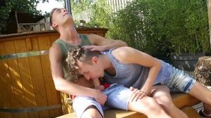 BoyFun: John Crawford wearing shorts bareback cumshot indoors