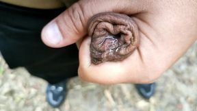 Outdoor Slowmotion Foreskin Filling with Piss - Filled Foreskin Like Balloon with Pee
