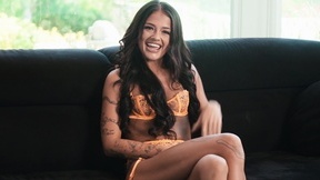 Ryan Reid smiles while getting her narrow crotch drilled