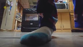 Chrissy candid old navy socks in kitchen