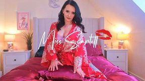 Scarlett's hot red satin kimono & lingerie pillow fuck!