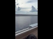 Cheating whore snuck out in the morning to suck dick on the balcony of cruise