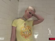 Big tit blonde Cherry Torn lets two guys pee on her