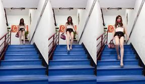 expose myself at motel stairs with vibrating egg and LED butt plug