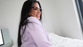 Summer Col takes cum on her glasses after servicing hard dick