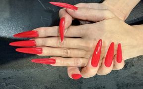 Bright Red Long Nails, Long Fingers and Hand Fetish