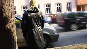 Blonde bitch pissing on the city street