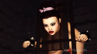 Super hot black shemale fucks hard a busty cuffed brunette in the dungeon