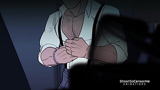 A man guides his lover through an animated intense experience