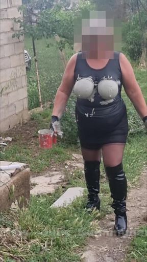 Outside Rubbing Mud Into Huge Boiund Tits in Pulic Set021