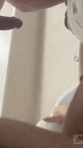 Amateur Twink Boy and Older Guy Caught Having Risky Fun in the Pool's Public Toilets