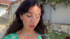 Slutty Country Girl Blows Three Dicks and Gets Her Face Plastered with Jizz in Public