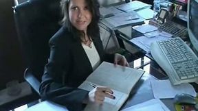 Cute black haired office slut obediently blows my huge dick