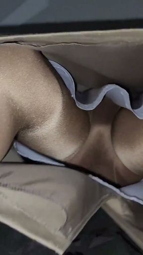 Looking up my office skirt and satin half slip   Clip 2