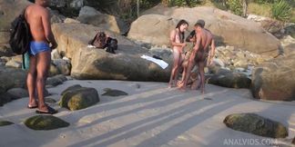 Slim Brazil Teen Gets Double Stuffed at the Beach by Two Huge Cocks