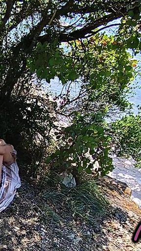 Flashing My Cock in Front of Stepdaughter on a Public Beach and She Helps Me Cum in Front of Everyone