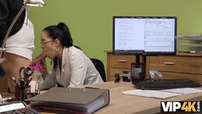 Brunette with tatted breasts took out her hoe personality in the office