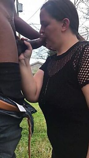 Chubby Kelly slurps on huge black cock