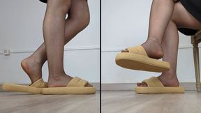 Shoeplay, Dangling & Walking in Home Slippers and Pantyhose (Shoe Collection) - Dame Olga 4K (721)