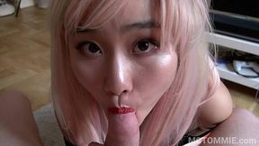 Perfect Asian teen Sophie Hara in a pink cosplay wig - homemade sex