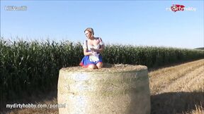 Lustful German Maiden Picks Her Peach In A Field Before She Gets Shagged - Free Porn Video