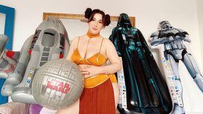 Princess Leia Masturbates and Cums on top of Star Wars Bestway Inflatables and then Pops and Destroys them