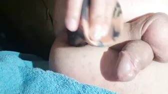 Young shaved twink femboy stretches gaping ass with dildo solo