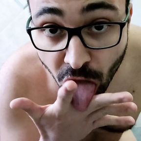 Me eating my self cum after a fast hard handjob masturbation.. taste so good