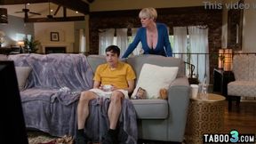 Massive titted blonde MILF stepmom seducing her geeky stepson