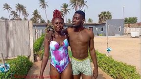 Newly wedded couple out on honeymoon