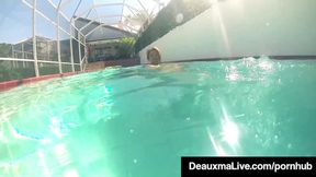 Hot Milf Deauxma Sinks Nude, Rubs Tits In PornStar Pool