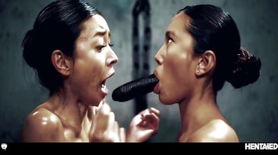 Emiri Momota indulges in intense lesbian fetish play with toys in a dark industrial space