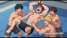 Strung Up By The Wrists - Bare Hands On His Armpits And Ribs (2D Anime)