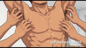 Strung Up By The Wrists - Bare Hands On His Armpits And Ribs (2D Anime)