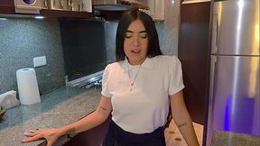 My stepdaughter comes home late because she'_s with her classmates, but she has no choice but to pay her punishment with sex