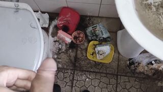 Wetting the filthy floor bathroom floor