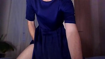 Nice silk dress crossdresser having fun alone