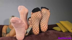 Girls Fishnet Foot Play - Foot Fetish - HD MP4