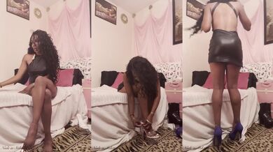 Stilettos dripping with whipped cream cum covered ebony goddess tramples heels
