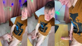 young student home alone with a monster boner and lots of sperm