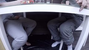 amateur boys having a  first one to piss on the other  challenge to spice up a boring game of uno, and the winner gets sucked