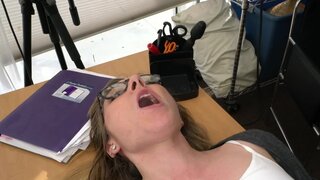 Nerdy girl chokes on professor's BBC and gets a deep hammering