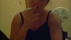 Nasty brunette bitch smokes and sucks my hard dick