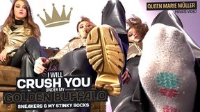 I will crush you under my golden Buffalo sneakers and my smelly socks! ( Private Giantess Fetish Video with Queen Marie Mueller ) - 4K UHD MP4