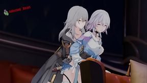 Sultry 3D anime lesbians hornyly kiss and grind