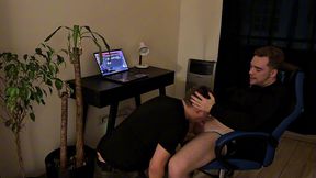 bouncing on a dildo with his dick in my mouth