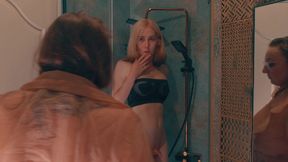 trans stepdoughter caught in the shower - no orgasm allowed - hand over mouth black glove fetish and sissy cunt fucking deep by stepmom
